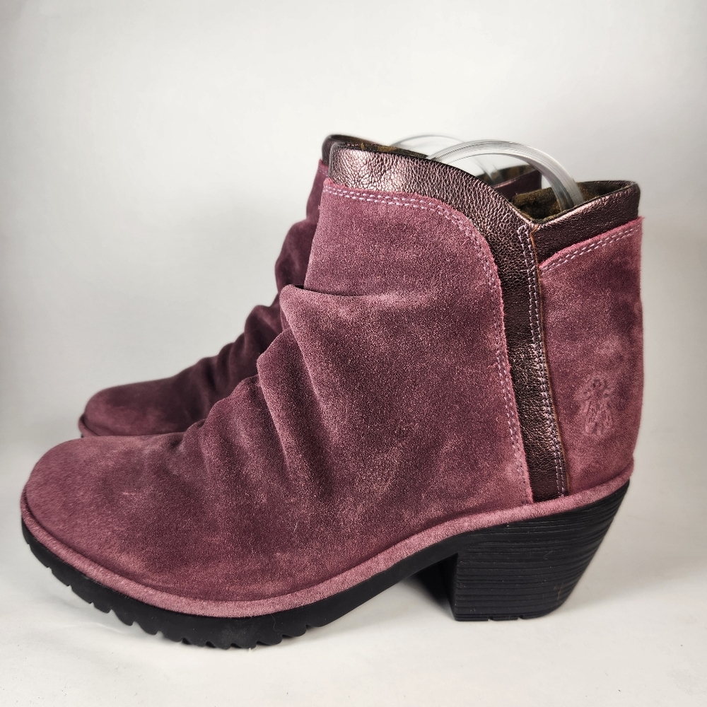 FLY LONDON Women's Wynn Ankle Boots Size 7 EU 38 Burgundy Wine Suede - Picture 4 of 12